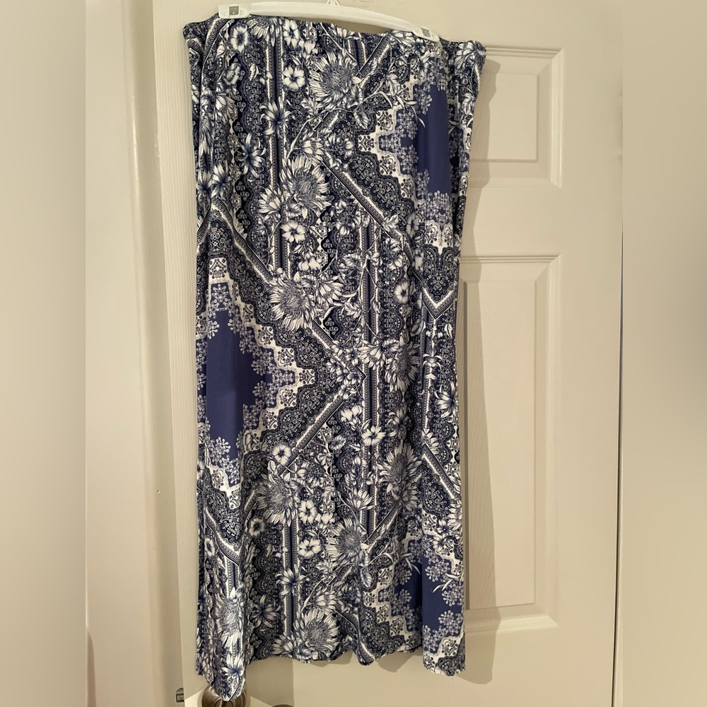 Chico's Vibrant Blue and White Floral Maxi Skirt